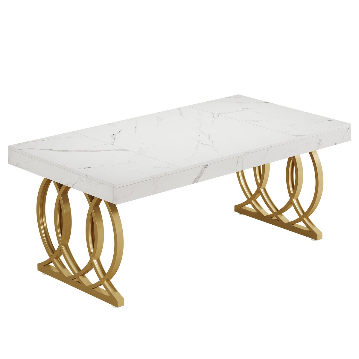 63-Inch Modern Dining Table for 4-6 People, Faux Marble Kitchen Table with Gold Legs