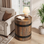19.68-Inch Barrel Side Table with Hidden Storage, Farmhouse Round End Table with Removable Lid