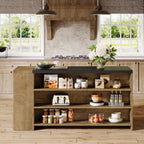 55.12-Inch Kitchen Island with 5-Tier Storage Shelves and Large Countertop, Farmhouse Coffee Bar Table for Kitchen