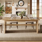 63-Inch Farmhouse Dining Table for 4 to 6 People with Heavy Duty Double Base