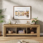 63-Inch Farmhouse TV Stand, Oak Media Console with Open Storage for Living Room