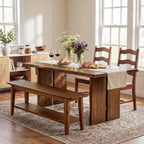 55-Inch Farmhouse Bench with Storage Shelf, Wooden Dining Seating for Kitchen Dining Room and Patio