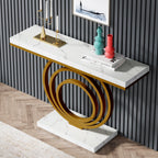 41.3-Inch Gold Console Table, Narrow Entryway Table with Faux Marble Veneer Top and Geometric Metal Frame for Hallway