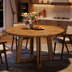 47.3-Inch Solid Wood Round Dining Table for 4-6 People, Farmhouse Kitchen Table with Cross-Shaped Base for Dining Room