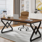 63-Inch Large Office Desk, Industrial Computer Executive Desk with Extra Thick Wood-Look Top and Metal Frame for Home Office