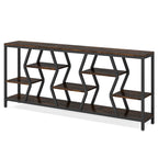 70.9-Inch Extra Long Sofa Console Table with 4-Tier Wood Storage Shelves, Industrial Narrow Entryway Table for Hallway