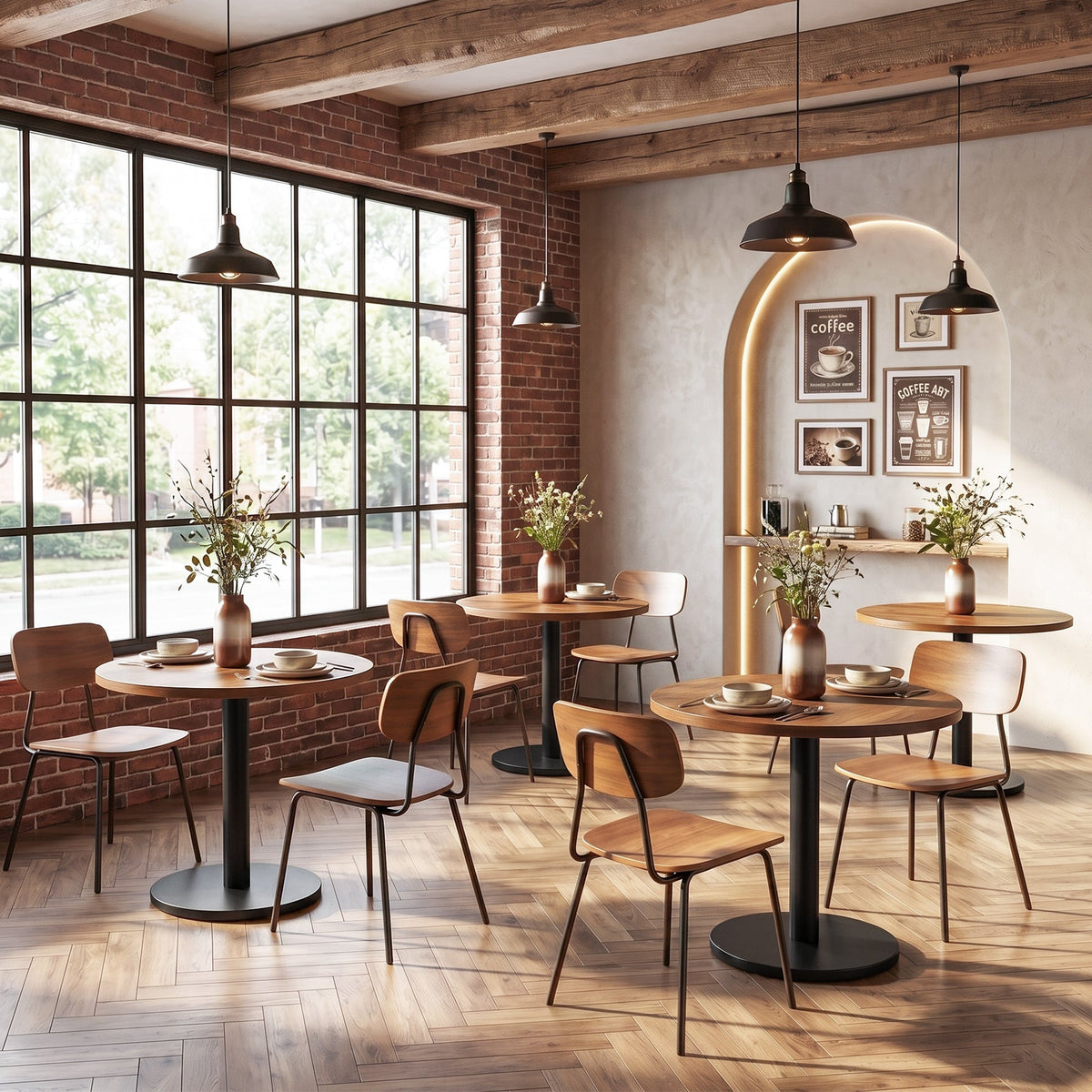 31.5-Inch Round Dining Table with Black Metal Pedestal Base, Small Kitchen Table for 2-4 People in Dining Room