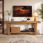 Solid Wood TV Stand for TVs up to 70 Inch, Farmhouse Media Console with Slatted Shelf