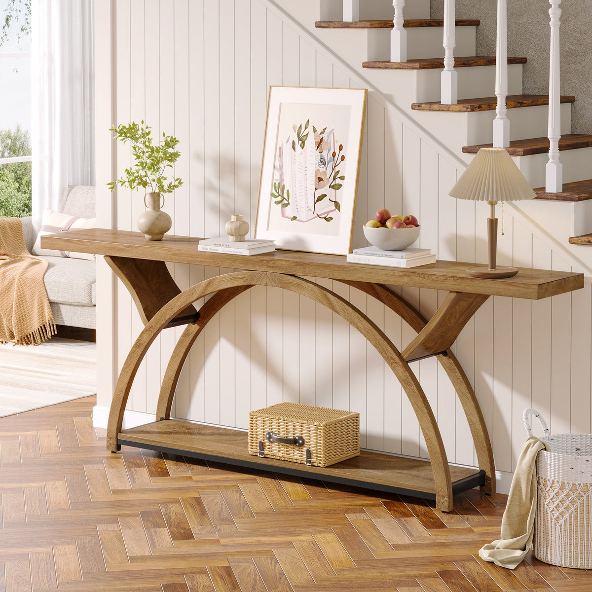 70.87-Inch Rustic Console Table with Storage Shelf, Narrow Sofa Table for Entryway and Hallway