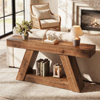 63-Inch Solid Wood Console Table with 2-Tier Storage, Farmhouse Sofa Table for Hallway