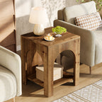19.69-Inch Farmhouse Side Table with Arch Design, Wooden End Table for Living Room