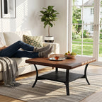 31.5-Inch Square Coffee Table, Upholstered Ottoman with PU Leather Top for Living Room