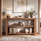 63 Inch Solid Wood Console Table with X-Frame, 3-Tier Hallway Table for Living Room