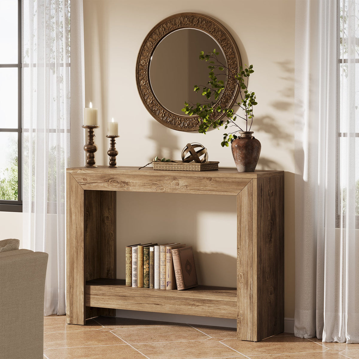 41.3-Inch Narrow Console Table with Storage Shelves, Farmhouse Hallway and Sofa Table