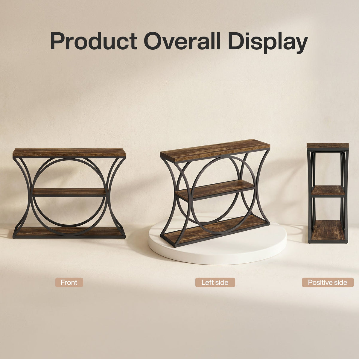 43.34" Industrial Console Table with 3-Tier Storage, Sofa Table for Living Room Hallway Behind Couch