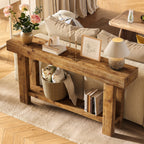 63-Inch Solid Wood Console Table with 2-Tier Storage Shelf, Farmhouse Narrow Sofa Table for Entryway