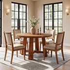 39.4 Inch Solid Wood Round Dining Table with Cross Base, Farmhouse Kitchen Table for 2-4