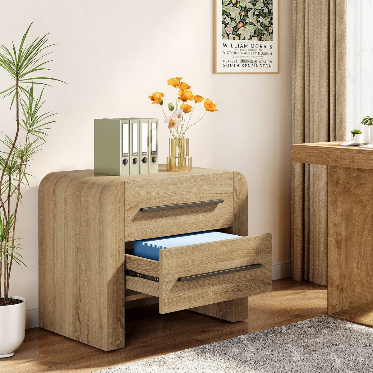 27.55 Inch 2-Drawer Nightstand with Curved Edges, Modern Bedside Table for Bedroom