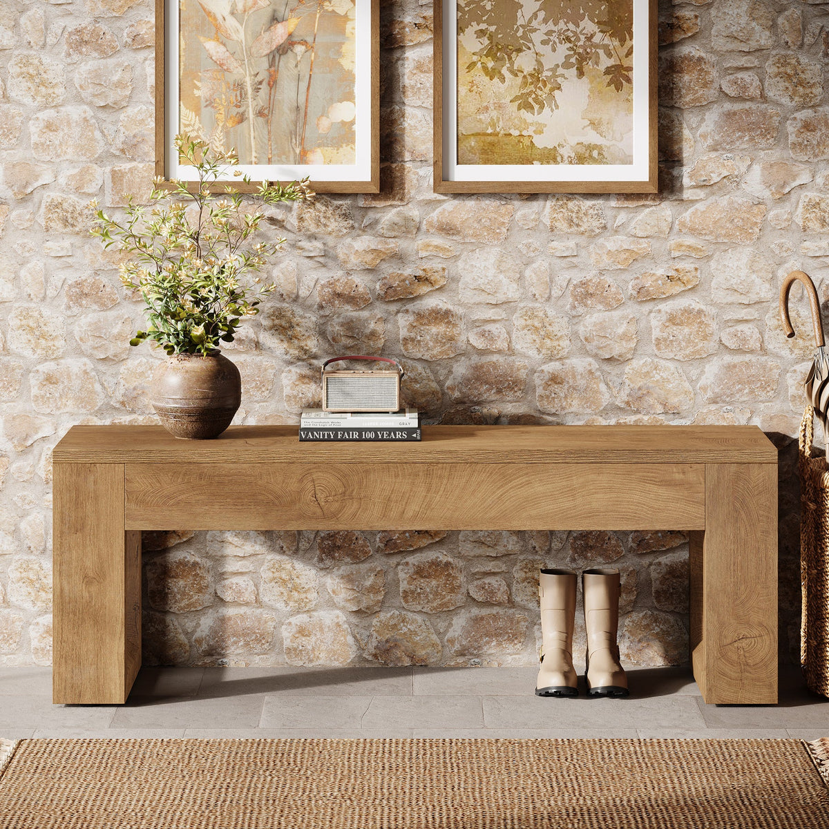 47-Inch Farmhouse Entryway Bench, Long Wood Shoe Bench with Reinforced MDF Structure for Hallway