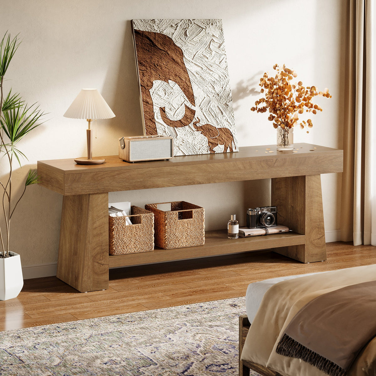 63-Inch Farmhouse TV Stand with 2-Tier Storage, Media Console for Living Room or Bedroom