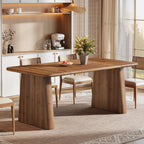 63-Inch Solid Wood Dining Table with Double Pedestal Base, Rustic Table for Dining Room