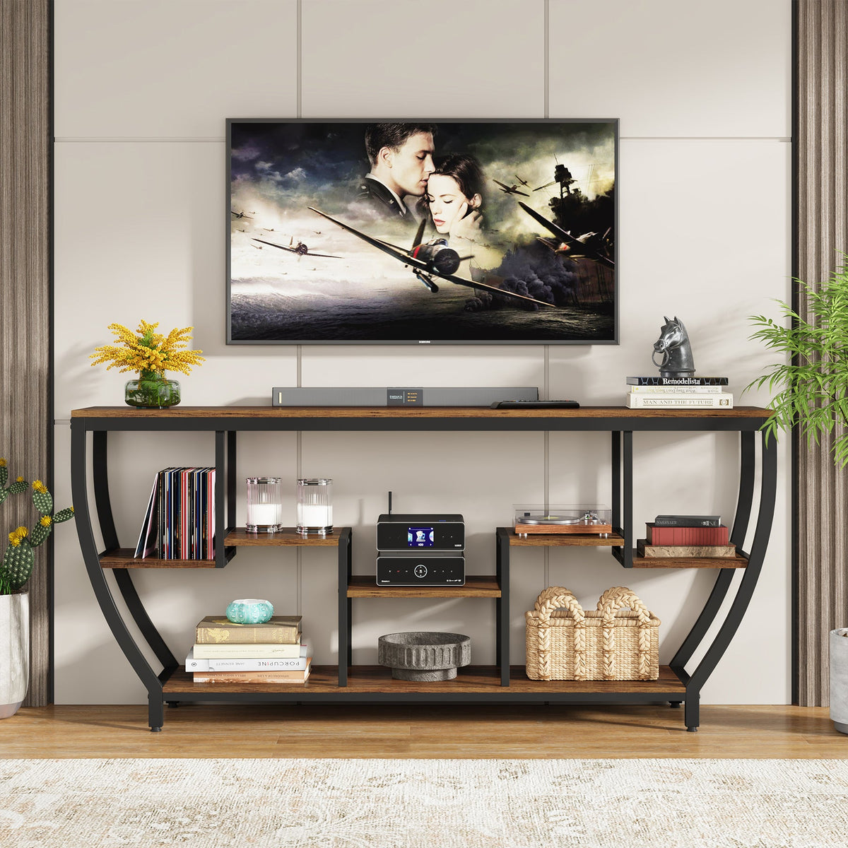 70.9" Sofa Table with Shelves, Console Table for Living Room