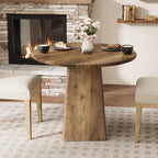 31.5" Dining Table for 4 - Round Farmhouse Kitchen Table with Square Base in Rustic Brown