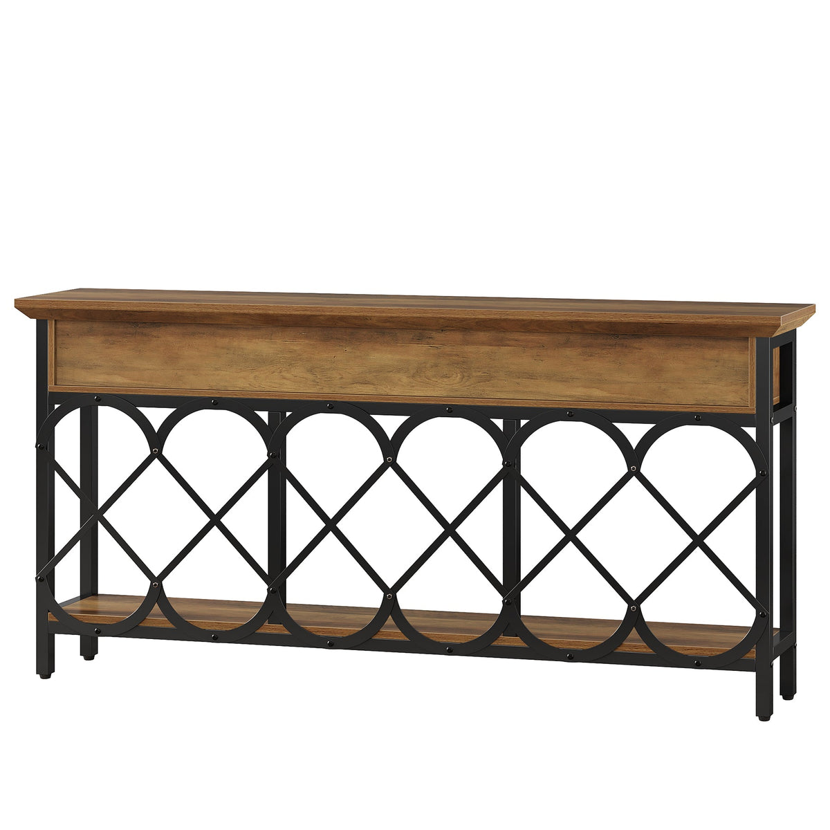 70.86-Inch Extra Long Console Table with 3 Drawers and Storage Shelf, Industrial Narrow Sofa Table for Living Room Entryway and Hallway