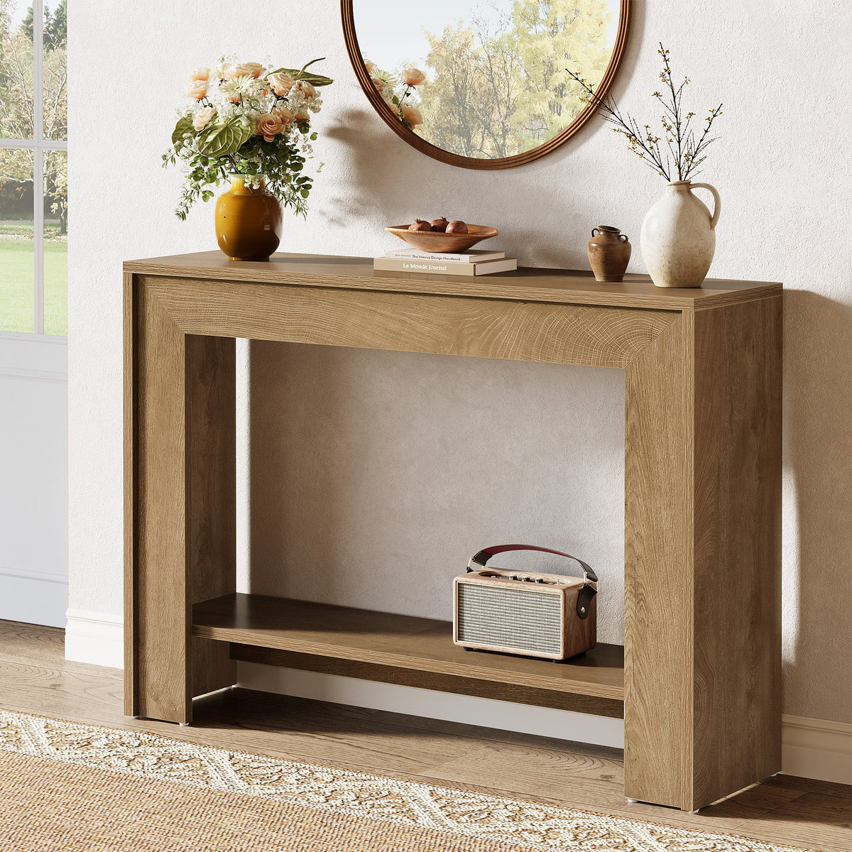41.3-Inch Farmhouse Console Table with 2-Tier Open Storage, Narrow Entryway Sofa Table for Living Room Hallway and Foyer