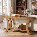 63 Inch Solid Wood Console Table with Shelf, Arched Farmhouse Entryway and Sofa Table