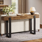 63-Inch Solid Wood Sofa Table with Metal Support, Narrow Console Table for Behind Couch