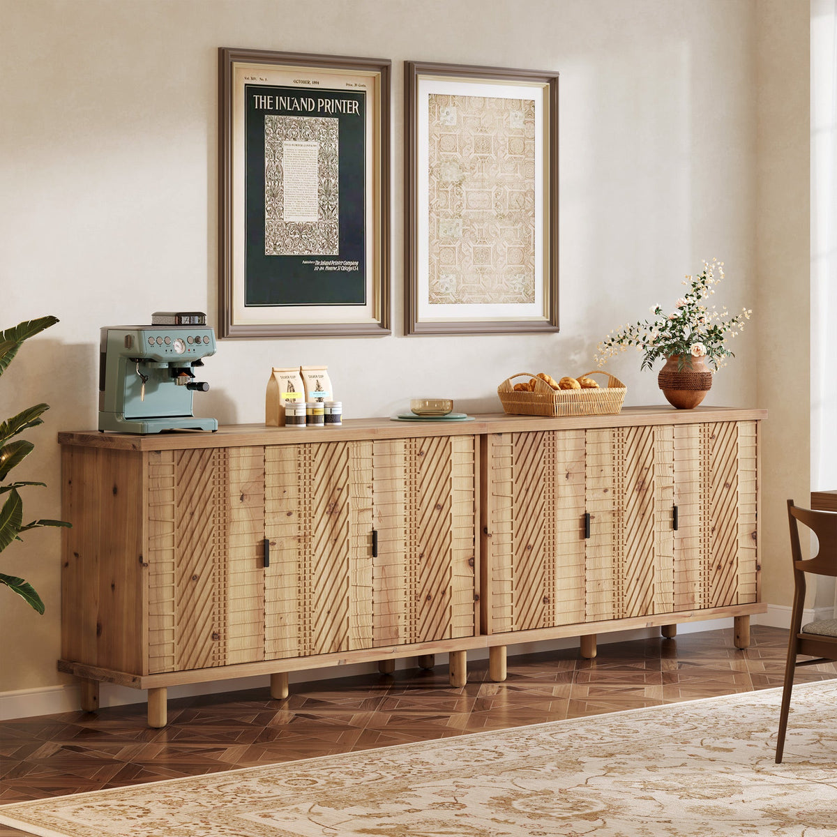 47.6-Inch Farmhouse Sideboard Cabinet with 3 Doors, Solid Wood Buffet Cabinet for Kitchen