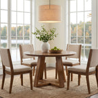 47.2 Inch Solid Wood Round Dining Table for 4, Farmhouse Kitchen Table with Trestle Base
