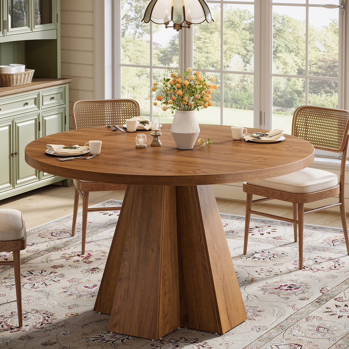 47-Inch Round Dining Table, Sturdy Base with Thickened Top for Kitchen and Dining Room