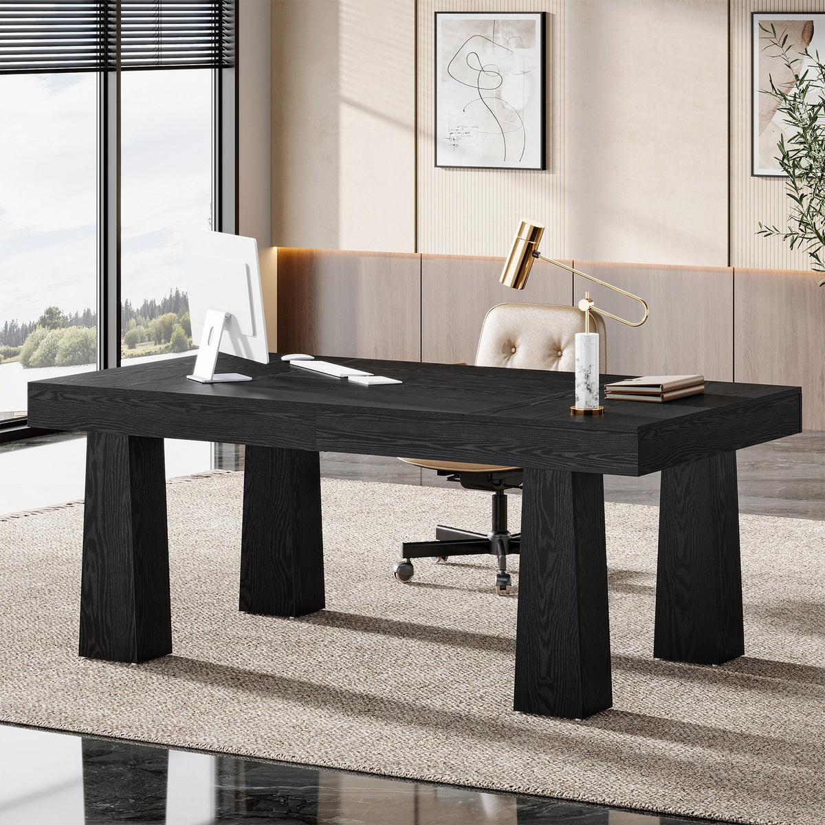 63" Executive Desk, Industrial Computer Desk for Home Office