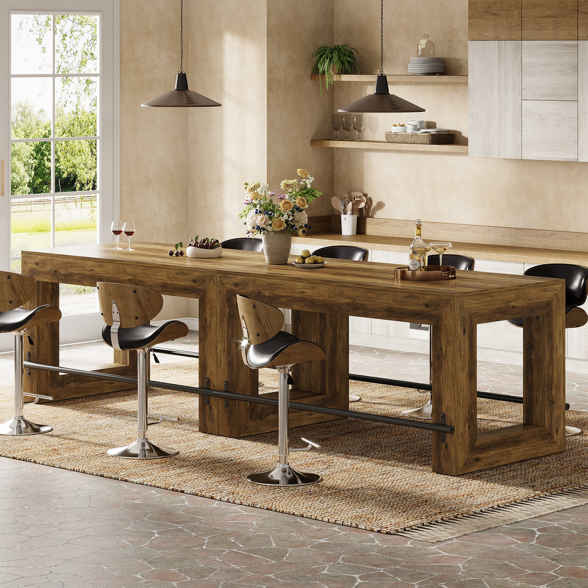 59-Inch Industrial Bar Table with Metal Footrest, Counter Height Pub Table for Kitchen