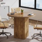 31.5-Inch Round Conference Table with Fluted Pedestal Base, Small Office Meeting Table for Conference Room Study and Home Office