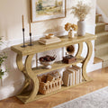 55 Inch Console Table with 3-Tier Storage, Farmhouse Hallway Table with Wave Legs