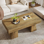 47-Inch Farmhouse Rectangular Coffee Table, Wooden Center Table with Thick Sculptural Base