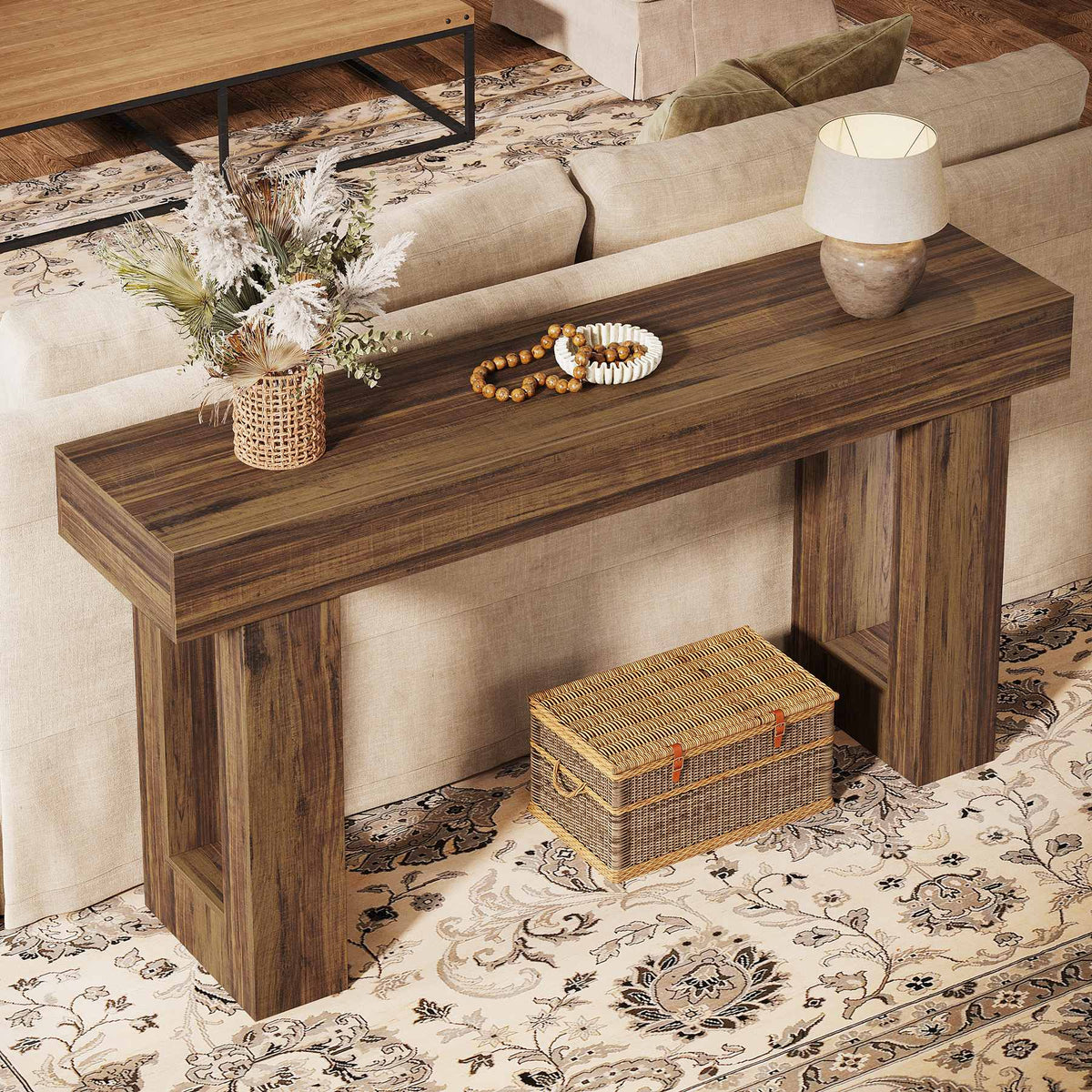 63" Rustic Wood Console Table - Farmhouse Sofa Table
