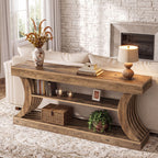 70.9-Inch 3-Tier Console Table with Curved Base, Farmhouse Hallway Table with Storage