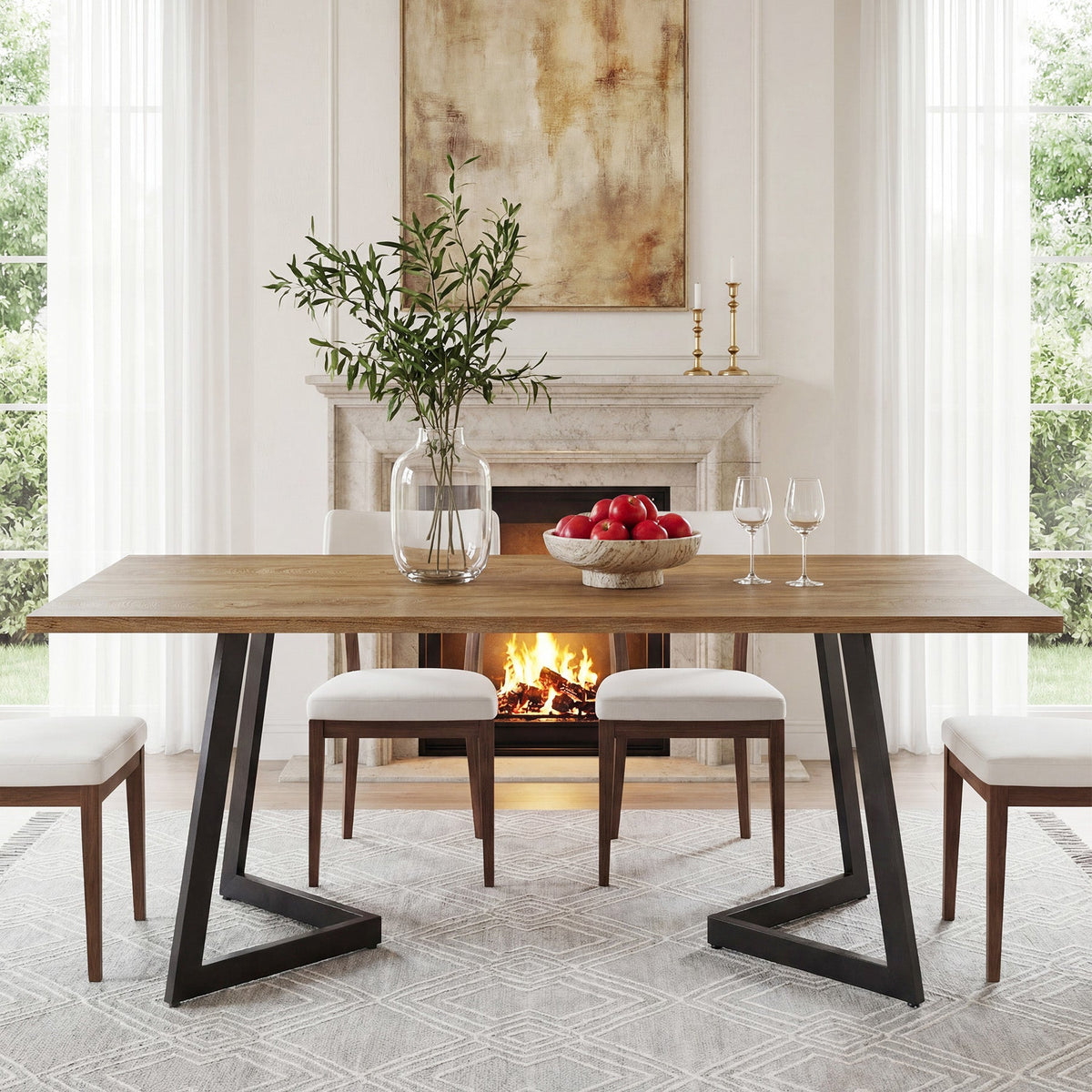 62.2-Inch Rectangular Dining Table for 6 with Metal Legs, Farmhouse Kitchen Table for Dining Room and Small Spaces (Only Table)