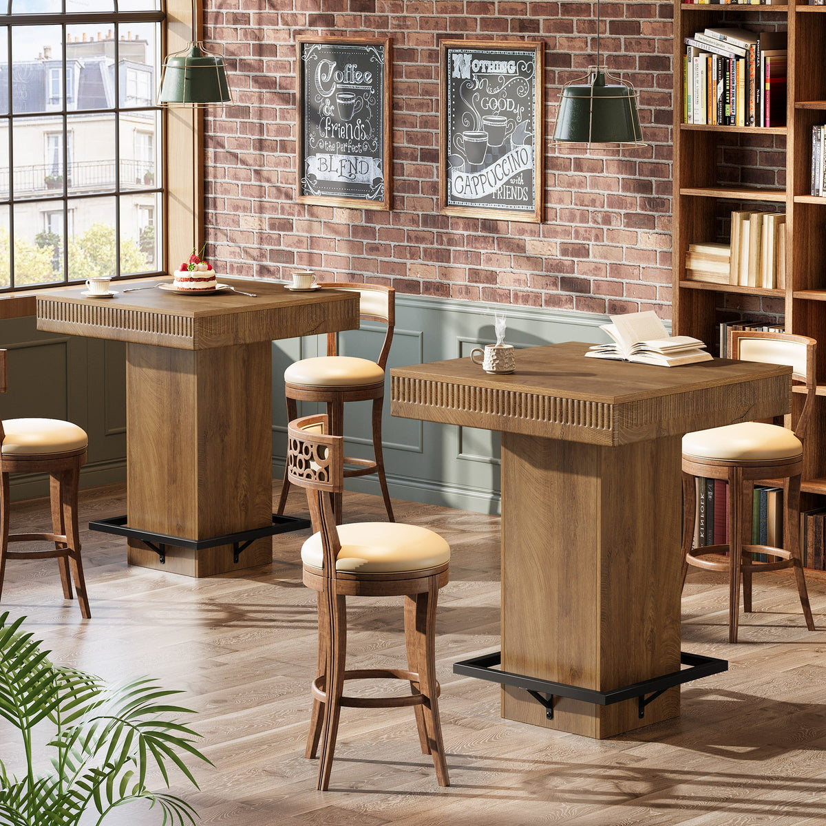 31.5-Inch Square Bar Table with Metal Footrest, Industrial Pub Table for Small Kitchens
