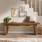 55.12-Inch Wooden Entryway Bench, Farmhouse Long Bench with Storage Space