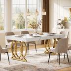 63-Inch Modern Dining Table for 4-6 People, Faux Marble Kitchen Table with Gold Legs
