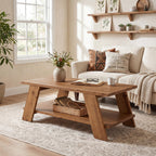 47-Inch Solid Wood Coffee Table with 2-Tier Storage, Farmhouse Rectangle Centre Table for Living Room