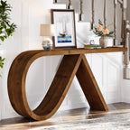 57-Inch Curved Console Table, Solid Wood Sofa Table for Hallway