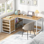 59" L-Shaped Desk, Reversible Corner Computer Desk with Drawers and Shelves