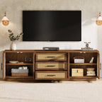 71-Inch TV Stand with Rattan Drawers, Mid-Century Media Console for Living Room