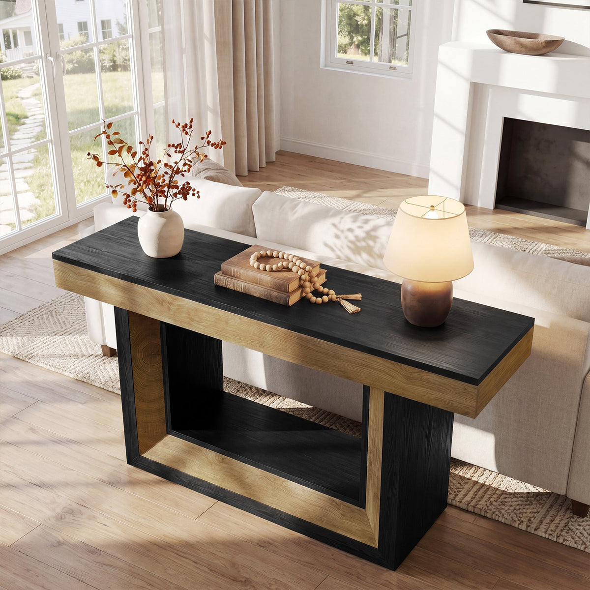 63-Inch Narrow Console Table with 2-Tier Storage, Farmhouse Sofa Table for Entryway
